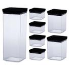 Kit 7 Potes Hermético Quadrado Lumini Black 480/1000/2200ML