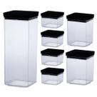 Kit 7 Potes Hermético Quadrado Lumini Black 480/1000/2200ML