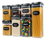Kit 7 Potes Herméticos Mantimentos Quadrado Cozinha Tampa