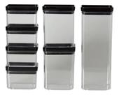 Kit 7 Potes Mantimentos Alimento Hermético Quadrado Acrílico