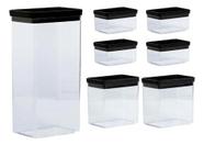 Kit 7 Potes Mantimentos Lumini Black Hermético Acrílico