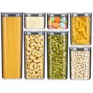 Kit 7 Potes Organizadores com Tampa Hermético para Alimento Seco Massa Doce Grão Tempero Material Resistente Transparente Dispensa Cozinha Armário