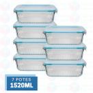 Kit 7 Potes Resistente Retangular Vidro Resistente 1520ml