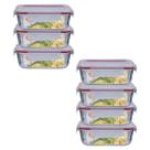 Kit 7 Potes Retangular 4 Travas Marmita Canelado 1040ml