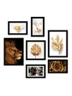 kit 7 Quadros Decorativos Leão Ouro Flor Gold