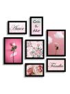 Kit 7 Quadros Decorativos Placas Floral Familia Gratidão Rosa