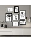 Kit 7 Quadros Decorativos Placas Frases Preto e Branco Flor