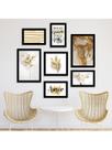 Kit 7 Quadros Decorativos Placas Girassol Luxo Dourados