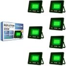 Kit 7 Refletor Led Volter Eco 20w Luz Verde Ip65 Preto