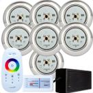 Kit 7 Refletores Led 9w RGB Inox S e Comando para Iluminação Piscina