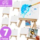 Kit 7 Telas com Cavalete 10x10 Textura Pintura Decorativa Textura Aula Arte Aniversario Decorativo