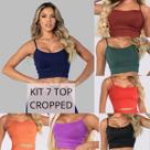 Kit 7 Top Liso Feminino Com Bojo Removível Moda Academia Treino Esportes Fitness Cores Variadas