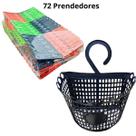 Kit 72 Pregadores Prendedores Plástico Cesto Para Prendedores Para Roupas