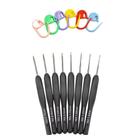 Kit 8 Agulhas Finas Crochê Cabos Ergonômicos 6 Marcadores Alfinetes