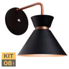 Kit 8 Arandela Parede Berlin 15cm Preto C/ Cobre Kit 8 Arandela Parede Berlin 15cm Preto C/ Cobre