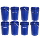 Kit 8 Baldes 22 Litros Azul Atóxico Alimentício c/ Tampa Lacre Hermética e Alça Plástica
