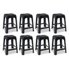 Kit 8 Banco Plastico Banqueta Banquinho Resistente 110kg Preto Churrasco Bar Lanchonete Manicure