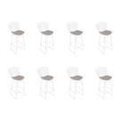 Kit 8 Banquetas Bistrô Bertoia Branca D80 com Assento Bege