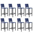 Kit 8 Banquetas em Aço com Corda Náutica Azul Para Varanda Gourmet, Cozinha ou Área Externa