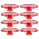 Kit 8 Bases Porta Bolos Tortas Doces 25cm com Pé Vermelho Transparente Glassy Crippa