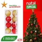Kit 8 Bolas de Natal 6cm Cores Sortidas Enfeites Natalinos Brilhantes para Árvore e Guirlanda