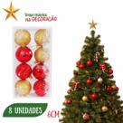 Kit 8 Bolas de Natal 6cm Cores Sortidas Enfeites Natalinos Brilhantes para Árvore e Guirlanda