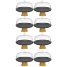 Kit 8 Boleiras Prato para Bolo 25cm Cúpula Plástico Pé Bambu