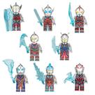 Kit 8 bonecos ultraman prata bloco de montar