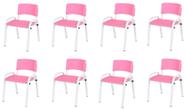 Kit 8 Cadeira Iso Infantil Creche, Escola Base Branco Rosa