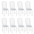 Kit 8 Cadeiras de Cozinha Alasca Estampado Linho Pés de Ferro Branco - Pallazio Kit 8 Cadeiras de Cozinha Alasca Estampado Linho Pés de Ferro Branco - Pallazio
