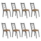 Kit 8 Cadeiras de Cozinha Delaware Estampado Rattan Bege Pés de Ferro Preto - Pallazio