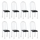 Kit 8 Cadeiras de Cozinha Flórida Estampado Preto Florido Pés de Ferro Branco - Pallazio Kit 8 Cadeiras de Cozinha Flórida Estampado Preto Florido Pés de Ferro Branco - Pallazio