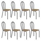 Kit 8 Cadeiras de Cozinha Texas Estampado Rattan Pés de Ferro Cromo Preto - Pallazio
