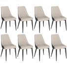 Kit 8 Cadeiras de Jantar Estofada Torino Design Italiano Costuras Geométricas Base em Metal - Bege/Cinza Escuro