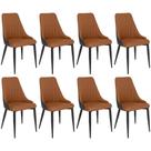 Kit 8 Cadeiras de Jantar Estofada Torino Design Italiano Costuras Geométricas Base em Metal - Caramelo/Cinza Escuro