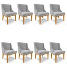 Kit 8 Cadeiras Estofadas para Sala de Jantar Base Fixa de Madeira Castanho Lia Suede Cinza - Ibiza