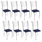 Kit 8 Cadeiras Iara Cromada Para Cozinha-material sintético Azul