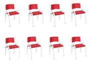 Kit 8 Cadeiras Infantil Iso, Escola, Base Branco- Vermelho