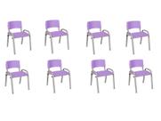 Kit 8 Cadeiras Infantil Iso, Escola, Base Cinza- Lilas
