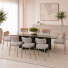 Kit 8 Cadeiras Sala de Jantar Lisa Pés Champanhe Linho/PU Cinza/Caramelo M2 - Monari Design