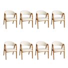 Kit 8 Cadeiras Valentina Madeira Maciça Cerejeira Encosto Anatômico em Linho Decorativa - Off-white