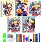 Kit 8 Cadernos Boruto Grande Com Adesivos Arame Reforçado Capa Dura Com 40 Itens