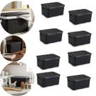 Kit 8 Caixa Organizadora Rattan Grande 16 Litros Com Tampa Preto