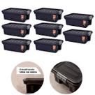 Kit 8 Caixas Contêiner Organizador Multiuso 11 Lts Preto C/ Tampa e Rodas