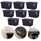 Kit 8 Caixas Contêiner Organizador Multiuso 53 Litros Preto C/ Tampa e Rodas