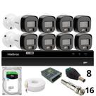 Kit 8 Câmeras Intelbras Bullet 3220b Full Color Com Áudio Dvr Intelbras 1216-c Mhdx Com Acesso Remoto Hd 6tb