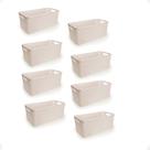 Kit 8 Cesto Juta Organizador Alongado Grande Decoração Branco 7,4L