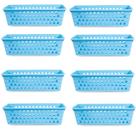 Kit 8 Cestos Multiuso Comprido Retangular Azul 28x11x8 Cm 123Organizei