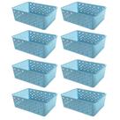 Kit 8 Cestos Organizadores Azul Multiuso Médio Empilhável Gaveta Armário Lavanderia 19x14x6,5
