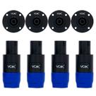 Kit 8 Conectores Plug Speakon 4 Machos Linha 4 Fêmeas Painel Redondo 4 Vias Voik Profissional SPK01